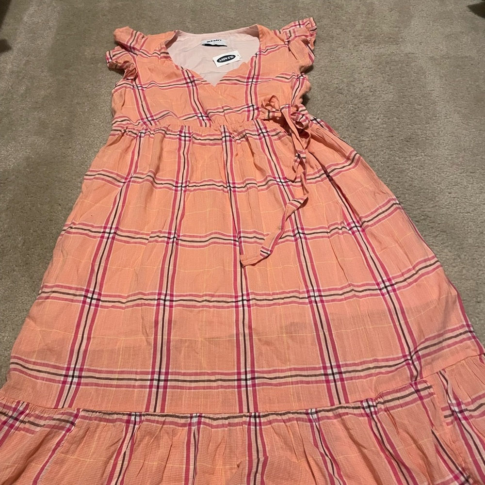 Old Navy Peach and Pink Plaid Kids Dress